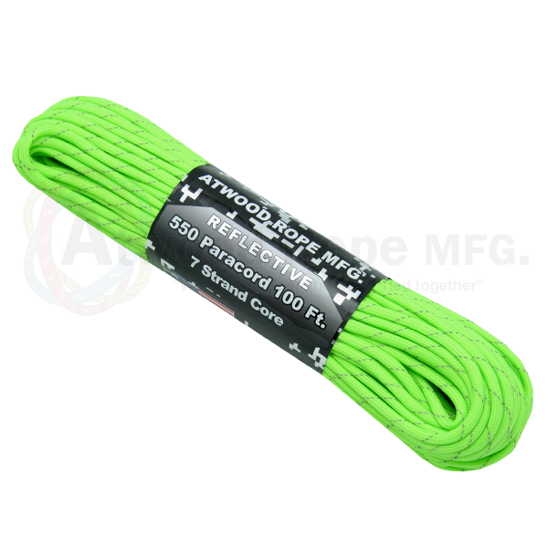 Paracord Reflective Neon Green 550 7 strand (100ft) MADE IN USA