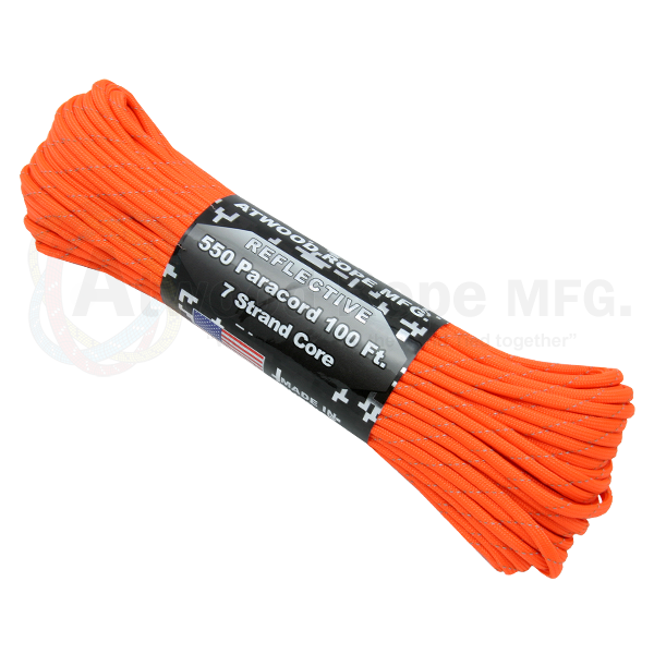 Paracord Reflective Neon Orange 550 7 strand (100ft) MADE IN USA