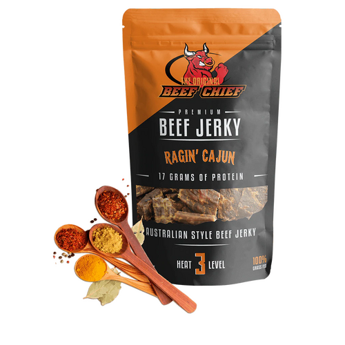 CLEARANCE Ragin Cajun Premium Beef Jerky 30grams 100% Grass Fed Use by 28/6/24