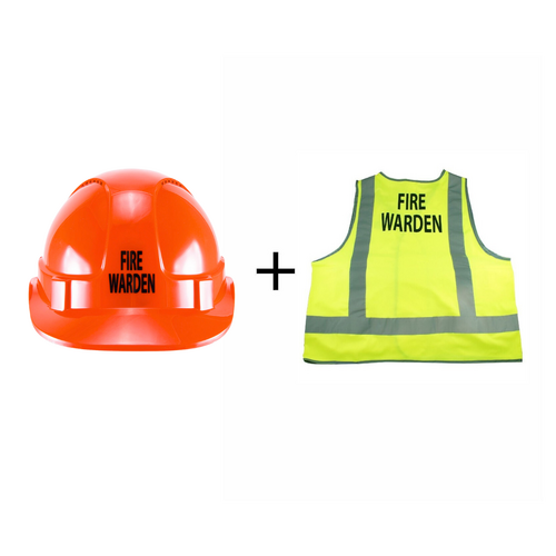Fire Warden Hard Hat & Yellow Hi-Vis Vest Combo Pack